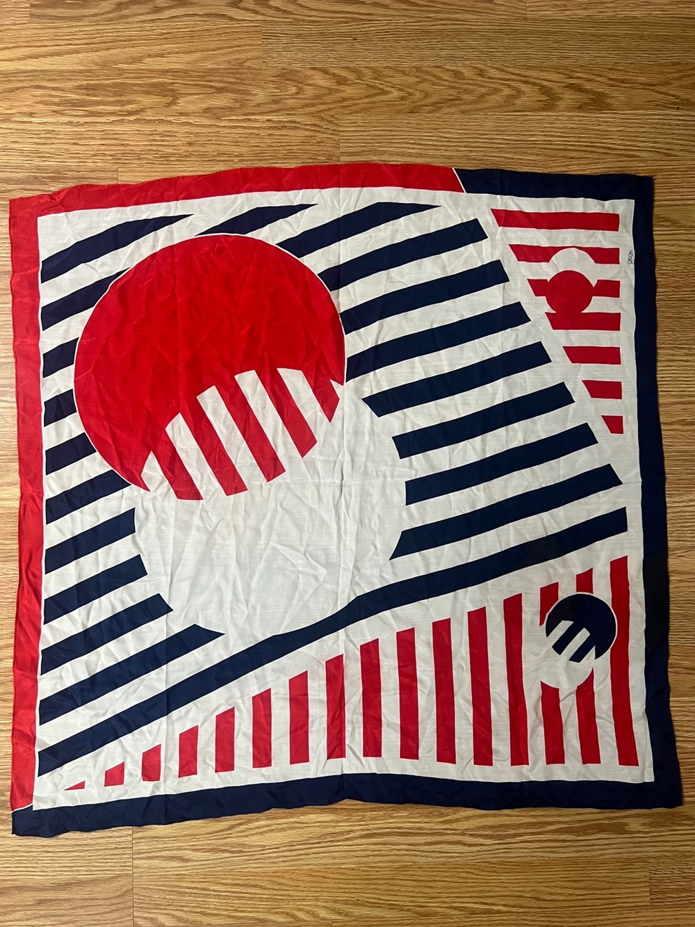 César for Keni Nautical Stripe Silk Scarf in Red, Navy & White